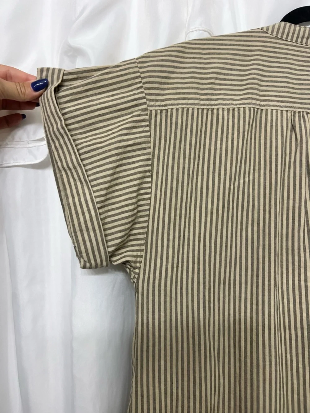 Free People NWOT Stripe Babydoll Mini Dress Tan Gray Linen Blend Oversized Small